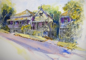"Petrie Terrace" Pen, Ink and Watercolour on 260 gsm Bristol Board 229 x 305 mm  